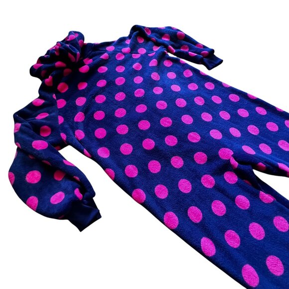 Footed Pajamas Hooded Purple Pink Polka Dot Fleece Zipper Closure Pocket Warm - Picture 4 of 16